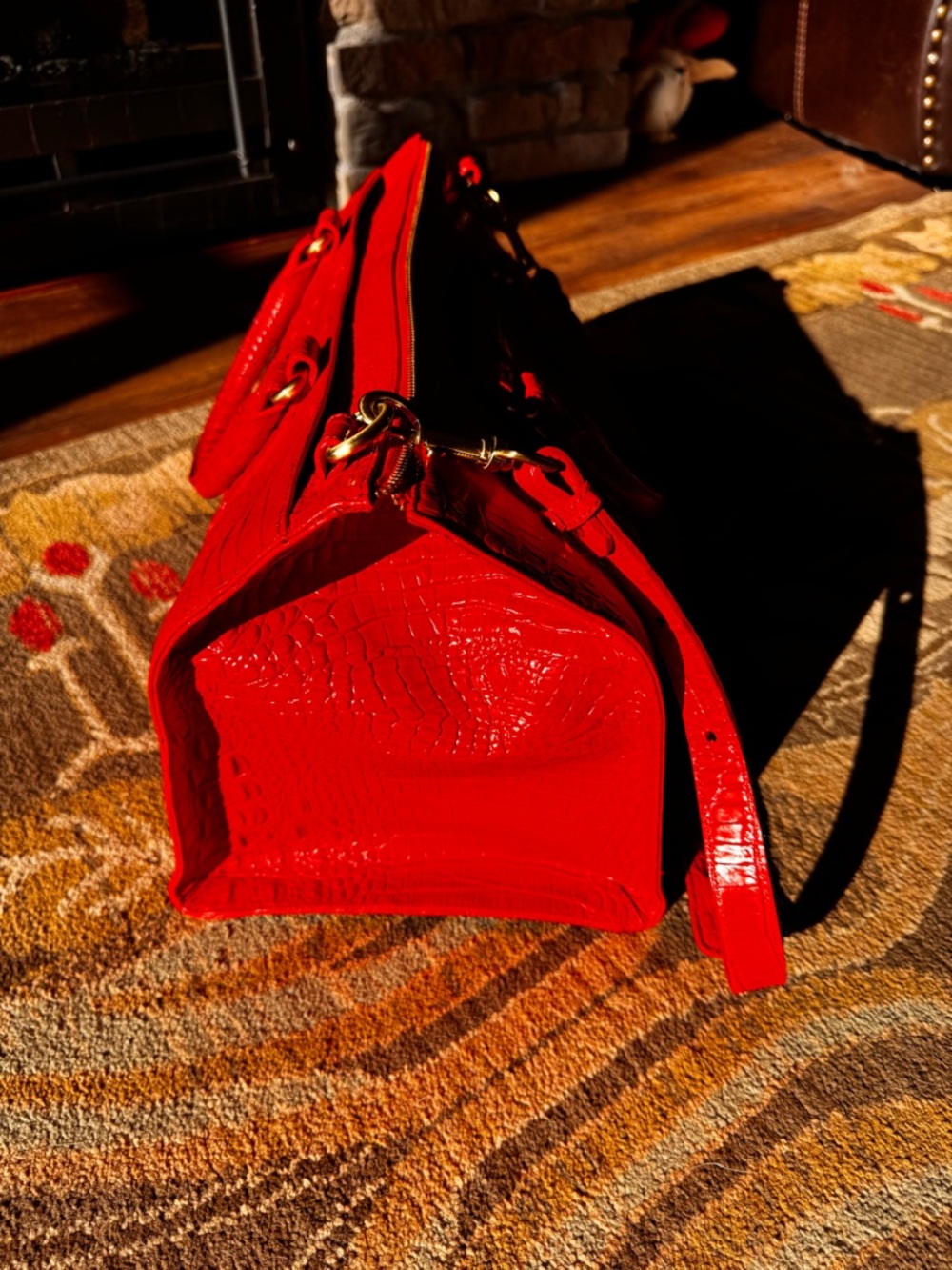 Brahmin Red Croc-Embossed Weekender - Picture 6 of 9